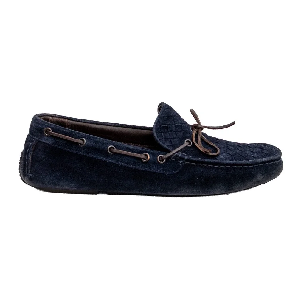 Bottega Veneta Intrecciato Suede‎ Driving Loafers Navy Blue Mens US 7